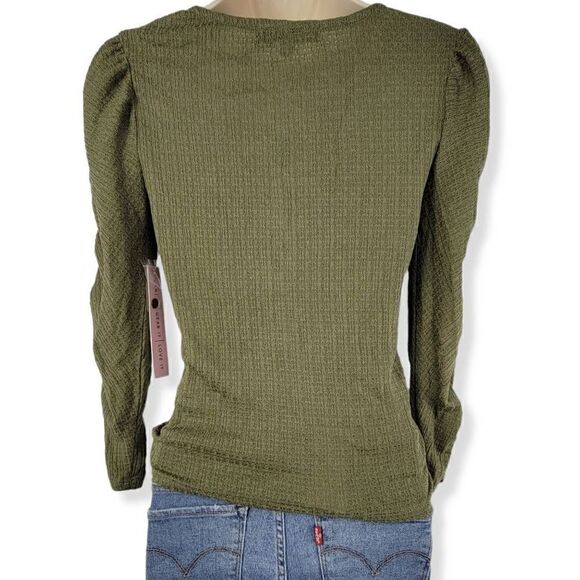 Crave Fame Olive Textured Ruched Top Small Junior - Picture 3 of 3